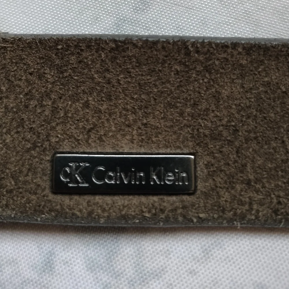 CK Calvin Klein Men's Brown Genuine Leather Belt Silver Buckle 40